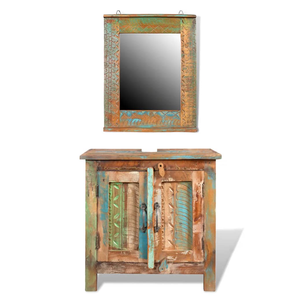  .co.uk  Reclaimed Solid Wood Bathroom Vanity Cabinet Set with Mirror