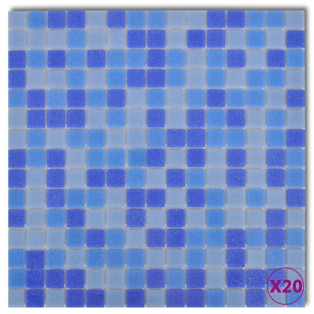 Mosaikplattor glas blå/vit 1,8m2
